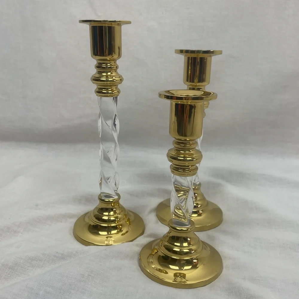 Set of 3 Vintage PartyLite Brass Candlestick Holders - Picture 2 of 9